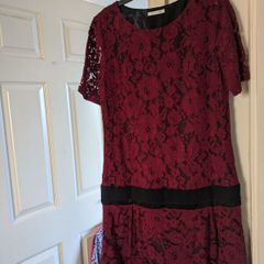 Promod Burgundy Lace Drop Waist 1920s Dress Size 10