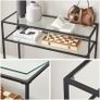 Console table, side table with 2 shelves, tempered glass, storage shelf, metal frame, adjustable feet, for living room, hallway, black Image 6