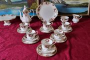 23 Piece Royal Albert Celebration Bone China Gold Gilt Tea Set With Pedestal Cake Stand and Tea / Coffee Pot For 6 Person Setting Rare And Hard To Find