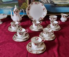 Rare And Hard To Find 23 Piece Royal Albert Celebration Bone China Gold Gilt Tea Set With Pedestal Cake Stand and Tea / Coffee Pot For 6 Person Setting Made In England