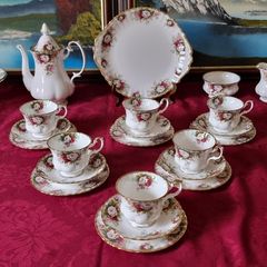 Rare And Hard To Find 23 Piece Royal Albert Celebration Bone China Gold Gilt Tea Set With Pedestal Cake Stand and Tea / Coffee Pot For 6 Person Setting Made In England