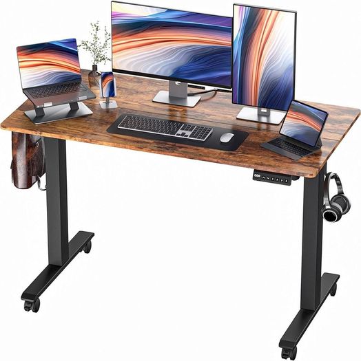 NEW SALE | Height Adjustable Electric Standing Desk - 100x60 cm Stand Up Table Desk Thick Splice Board, Smart Control Panel 3 Memory Heights