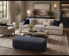 Navy fabric footstool or ottoman