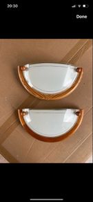 2 wall lights wood and glass
