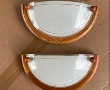 2 wall lights wood and glass