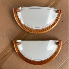 2 wall lights wood and glass