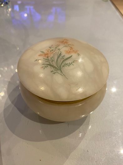 Alabaster reduced trinket dish with mirror