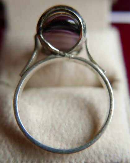 Vintage Sterling Silver 925 Purple Striped Agate Ring size P - 2,82g