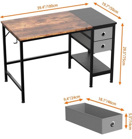 Computer Desk, Office Work Desk for student and worker, Writing Desk with drawer and Headphone Hook, Laptop Table with shelves, Modern Style Desks for Bedroom, Home 100x50x75cm (FREE POSTAGE)