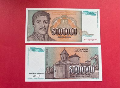 Yugoslavia  5000000 Dinara  1993.( Uncirculated )