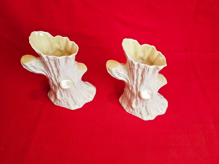 Pair of Belleek Tree Stump Vases (Spill Vases), 5th Mark, Ireland