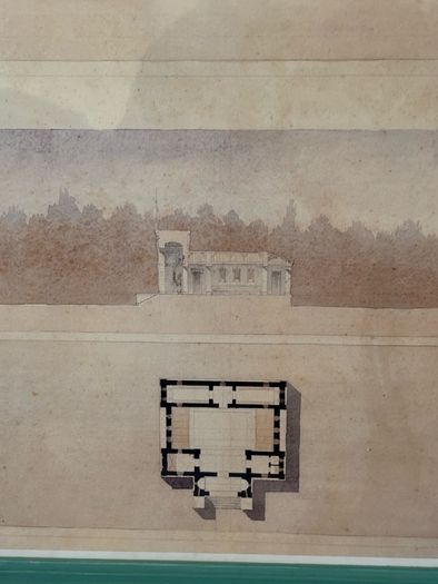 Vintage Framed Beaux Arts Architectural Print 1864 French Pavilion Elevation and Floor Plan