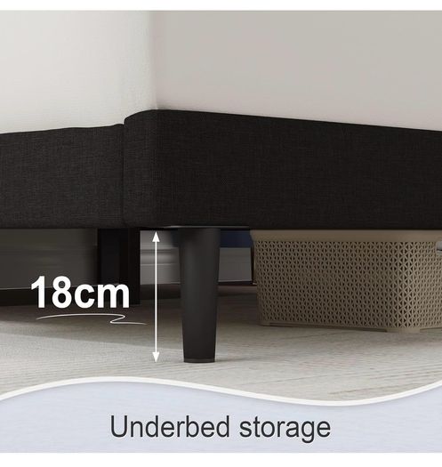 King Bed Frame, Black, Upholstered Wooden Slat Bed Frame with Headboard