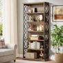 6 Tier Vintage Industrial Bookcase 185 cm High Standing Shelf Wood, Open Display Shelf with Metal Frame Image 2