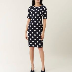 Hobbs London Astraea Navy Blue & Ivory Polka Dot Shift Dress  UK 14