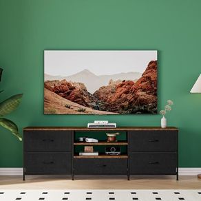TV Stand Cabinet, TV Unit TV Console Table with 5 Drawers Storage Organizers, Entertainment Center with Open Shelf for Living Room, Bedroom (Black)