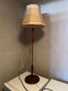 Vintage Mid Century Teak Floor Lamp with Original Shade
