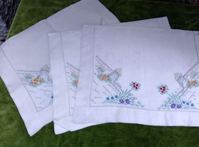 antique Irish linen x 3 tray cloths, table centerpieces, runners