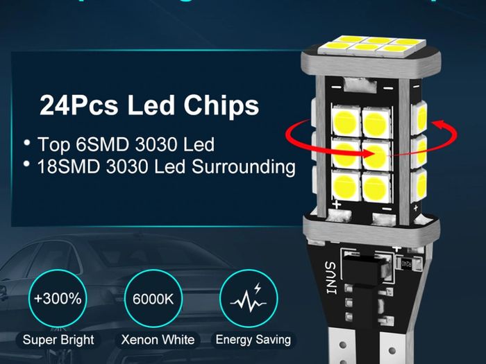 2Pcs W16W LED Bulb T15 Led Canbus OBC Error Free 920 921 912 Lamp 3030SMD Car Reverse Lights Backup Stop 6000K White DC 12V