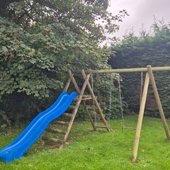 Wooden Swing Set with Slide