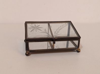 1950s Vintage Glass and Brass Trinket Box