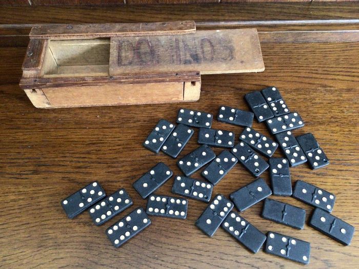 Vintage Dominos in handmade wooden box