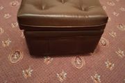 Brown Leather Style Pouffe Footstool