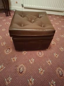 Brown Leather Style Pouffe Footstool