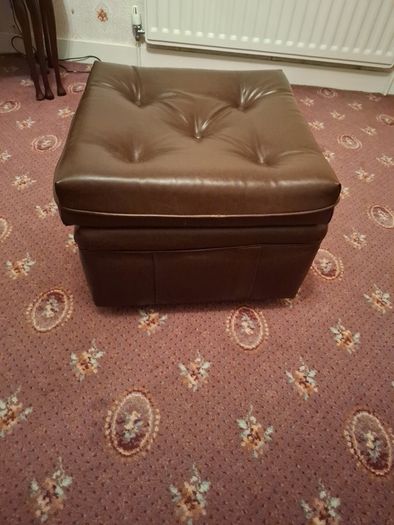 Brown Leather Style Pouffe Footstool