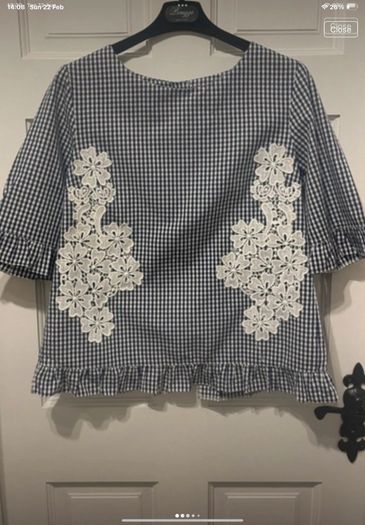 top Bnwt gingham navy & white short sleeved button back top Lenny .B size 1 (8-10)