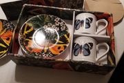 Magpie Biologica Ceramic Butterfly Espresso Set - 2 cups and matching saucers - Brand new