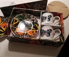 Magpie Biologica Ceramic Butterfly Espresso Set - 2 cups and matching saucers - Brand new