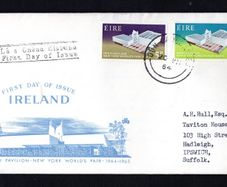 1964 Ireland New York World Fair Commemorative Stamps Illustrated Addressed Fist Day Cover (FDC) with Dun Laoghaire steele cancel
