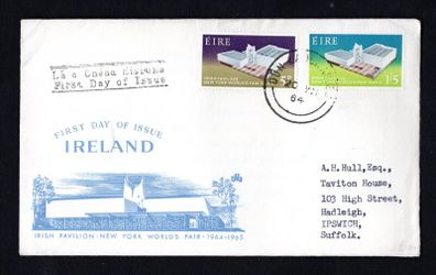 1964 Ireland New York World Fair Commemorative Stamps Illustrated Addressed Fist Day Cover (FDC) with Dun Laoghaire steele cancel