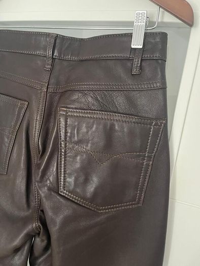 Unsigned genuine dark brown suede and leather jeans style trousers Sz 8UK - W28 L32 - Rrp 350 (New)