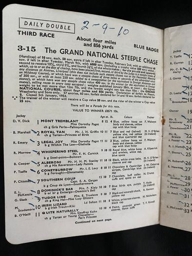 1954 Liverpool Grand National Race Card