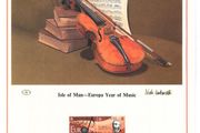 1985 Isle of Man Limited Edition Lithographed Print measuring 333mm X 257mm showing Europa (European Music Year) Commemorative Stamp with First Day of Issue Cancel