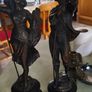 Very Rare Antique Mestais French Sculptures Cast Spelter Wood Base 12 inches tall . Image 6