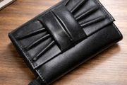 Premium Genuine Leather Wallet for Women Stylish Black Clutch Wallet with Button Closure