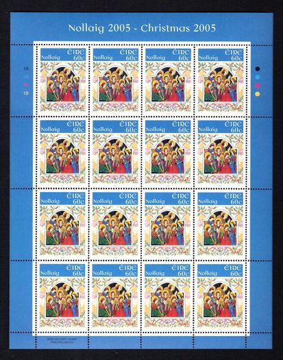 2005 Ireland Christmas Commemorative Stamp Sheetlet Plate 1B1B1B1B Mint Never Hinged (MNH).