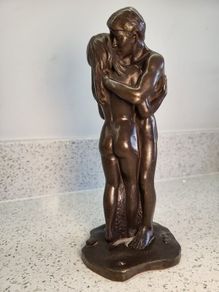Bronze Statue Vintage Composite Bronzed Figurine Sculpture Titled "The Embrace"