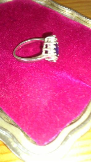 Lovely dressy blue and white stone ring , silver .