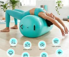 Inflatable Air Roller Gymnastics Barrel,100 x 60cm(23.6X39.4in) Gymnastics Tumbling Roller Barrel for Backhandspring, Yoga, Cheerleading Training, Home Gym Balance Equipment with Electric Pump, Green