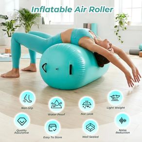 Inflatable Air Roller Gymnastics Barrel,100 x 60cm(23.6X39.4in) Gymnastics Tumbling Roller Barrel for Backhandspring, Yoga, Cheerleading Training, Home Gym Balance Equipment with Electric Pump, Green