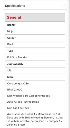 Ninja 1000W Food Blender & Soup Mak Black