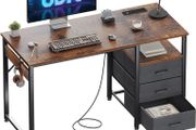 120cm Computer Desk with Drawers,Office 2 Sockets &amp; USB Ports, Reversible PC Table with Storage, Study Table for Home &amp; Bedroom, White