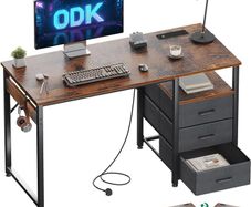 120cm Computer Desk with Drawers,Office 2 Sockets & USB Ports, Reversible PC Table with Storage, Study Table for Home & Bedroom, White