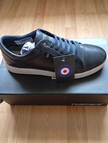 men's navy leather trainers