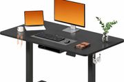 Electric Standing Desk 110 x 54 One Piece Height Adjustable Desk With Memory Smart Panel Sit Stand Table With Hooks for Home Office, Dark Black
