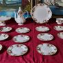 Rare And Hard To Find 23 Piece Royal Albert Celebration Bone China Gold Gilt Tea Set With Pedestal Cake Stand and Tea / Coffee Pot For 6 Person Setting Made In England Image 3